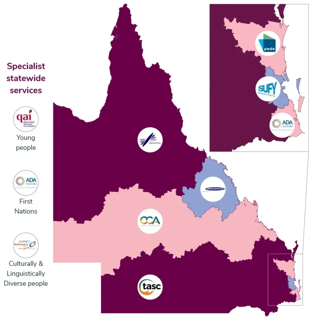 Map of Queensland showing specialist services
